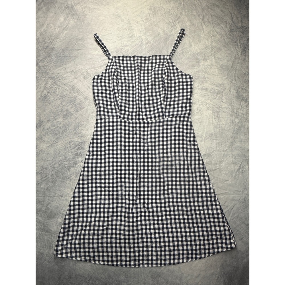 Old Navy Gingham Linen Blend Smocked Dress sundress Womens Sz M preppy cottage